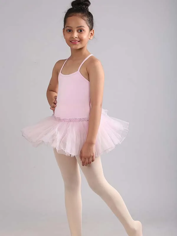 Girls Criss Cross Strap Back Ballet Dance Tutu Dress Light Pink Skirted Leotard