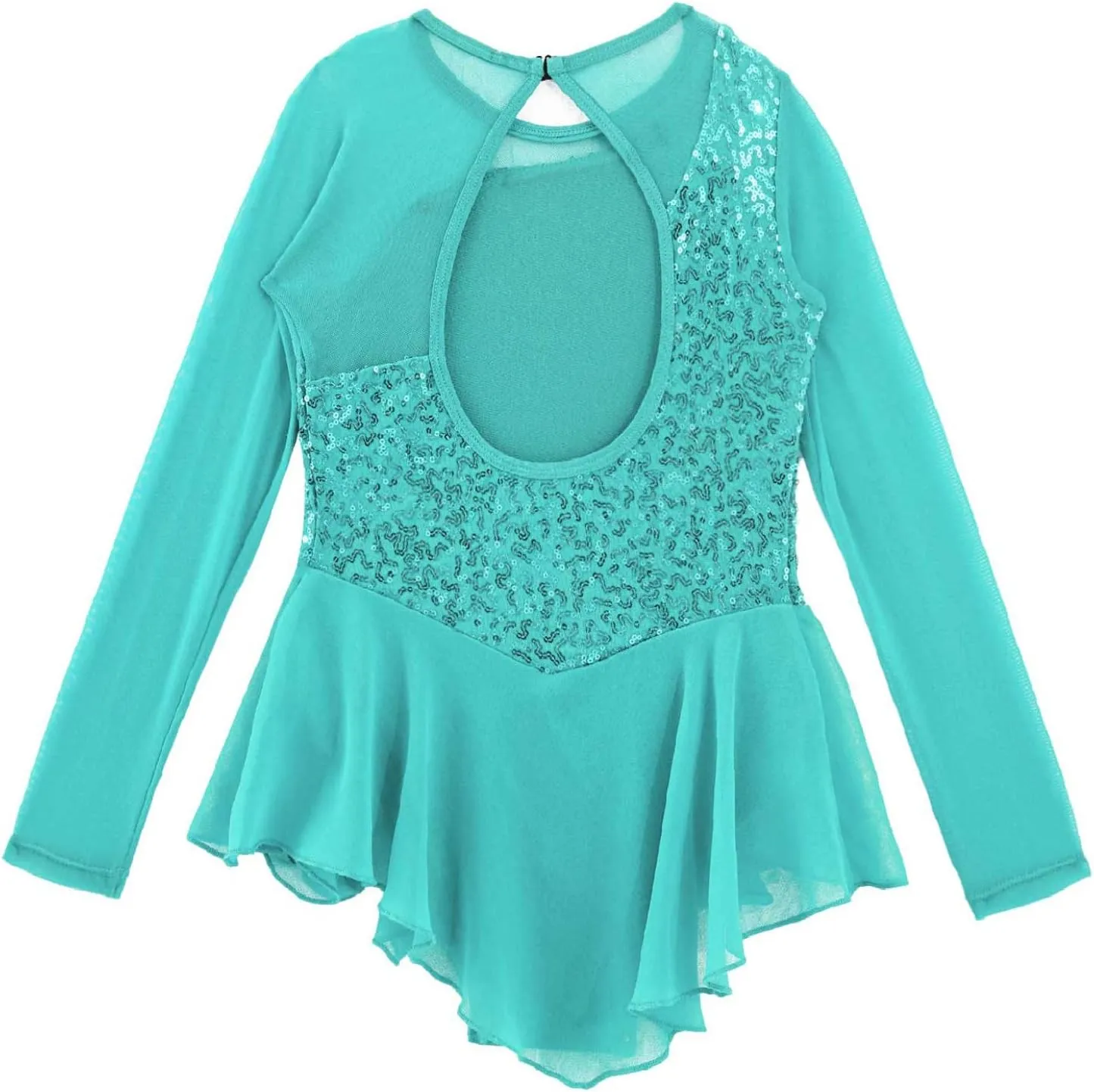 Girls Shiny Sequin Ballet Tutu Dress Long Sleeve Figure Ice Skating Dress Competition Dance Costumes