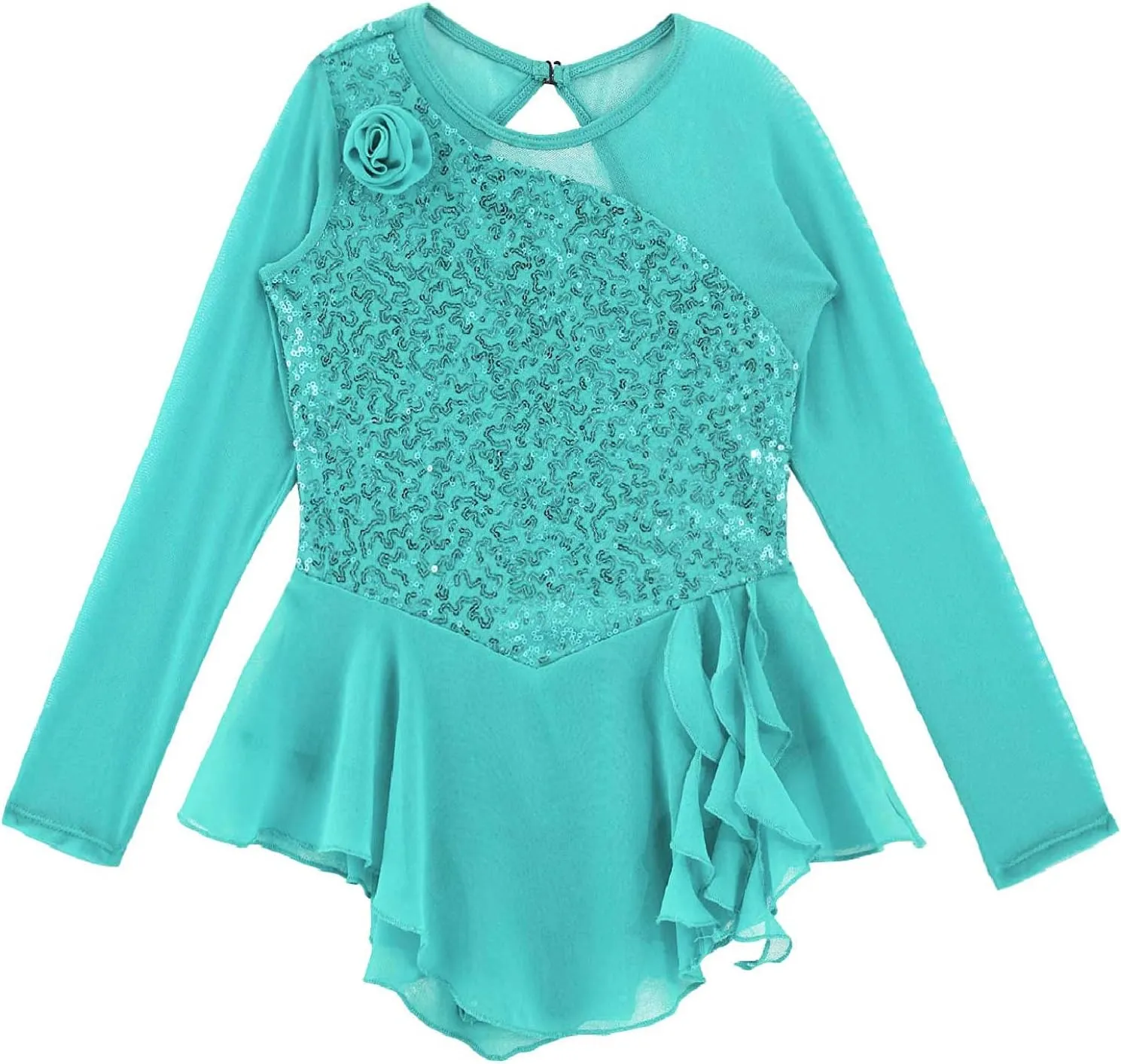 Girls Shiny Sequin Ballet Tutu Dress Long Sleeve Figure Ice Skating Dress Competition Dance Costumes