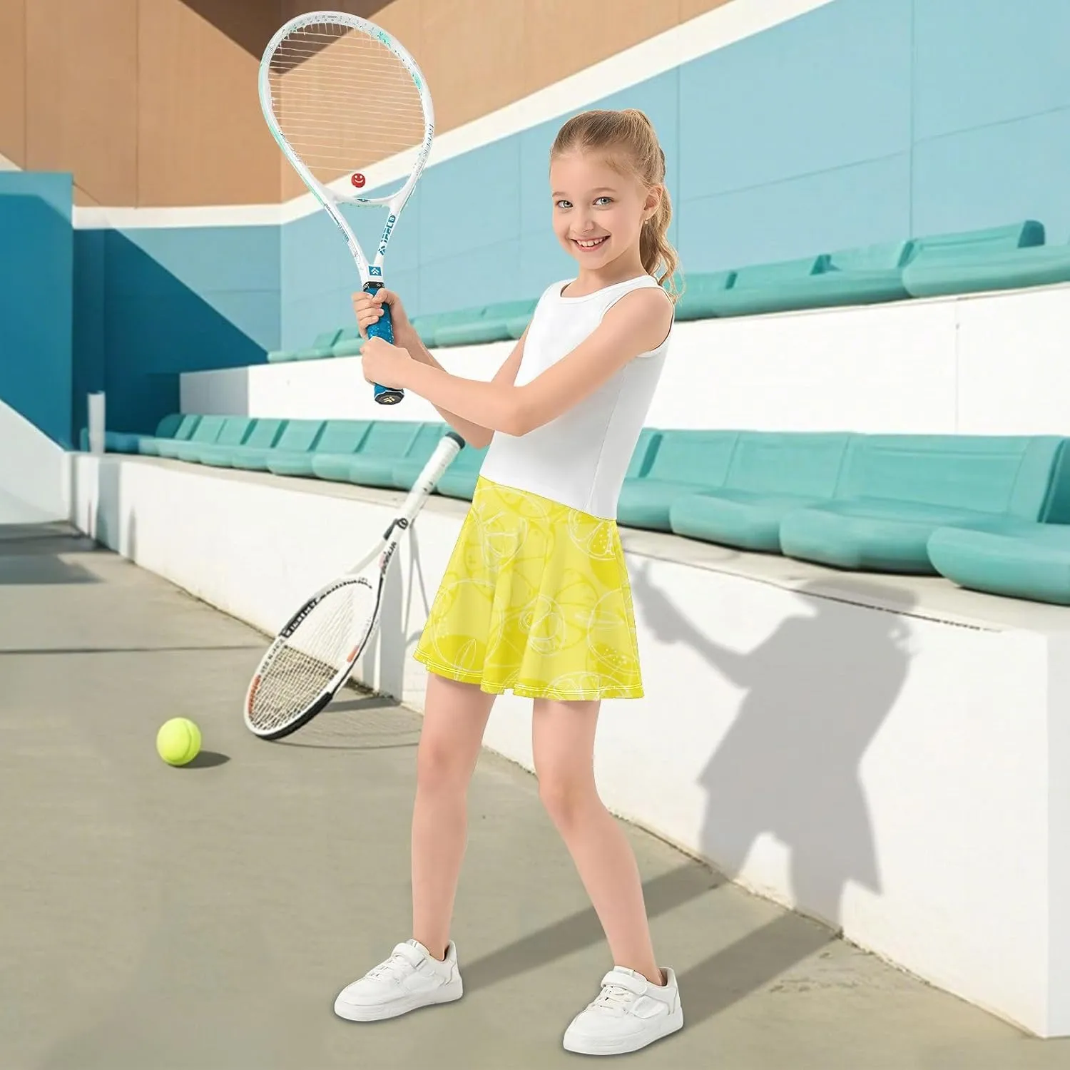 Girls Skorts Active Athletic Skirts with Inner Built-in Shorts for Golf Tennis 3-12T Bright Light Yellow Lemon