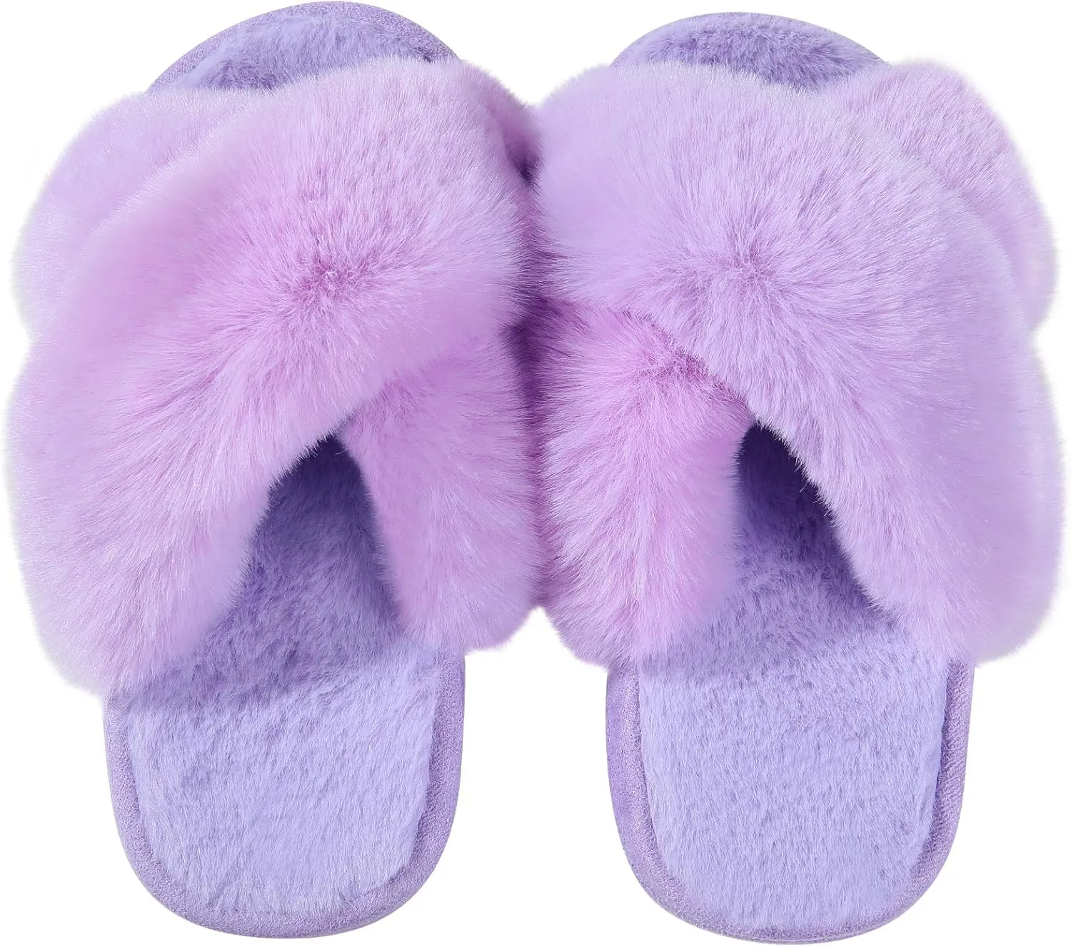 Girl's Soft Plush Lightweight House Slippers Non Slip Cross Band Slip on Open Toe Cozy Indoor Outdoor Slippers