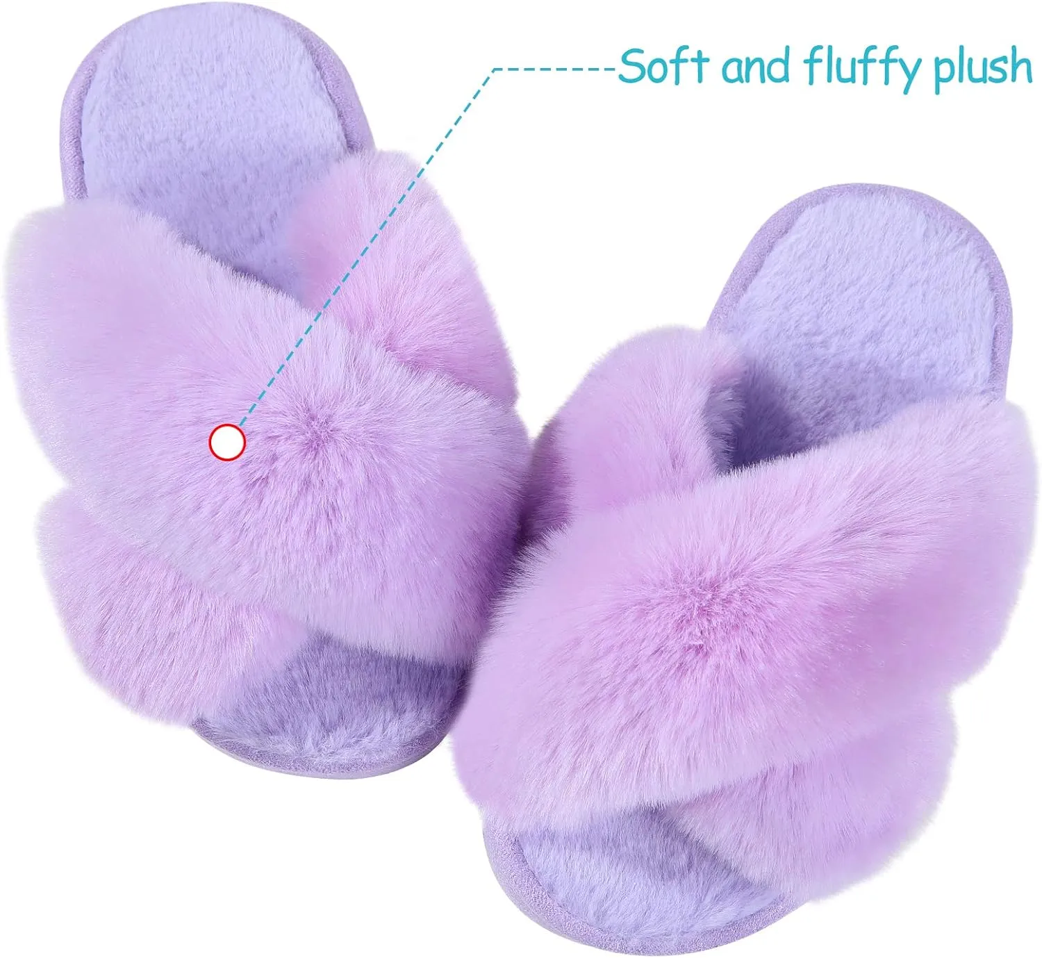 Girl's Soft Plush Lightweight House Slippers Non Slip Cross Band Slip on Open Toe Cozy Indoor Outdoor Slippers