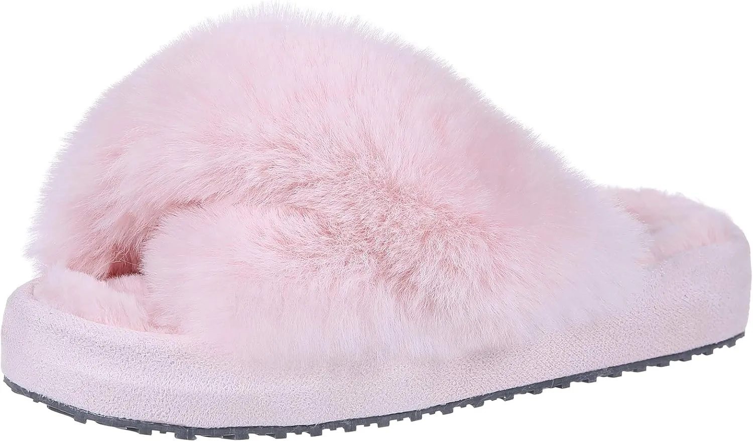 Girl's Soft Plush Lightweight House Slippers Non Slip Cross Band Slip on Open Toe Cozy Indoor Outdoor Slippers