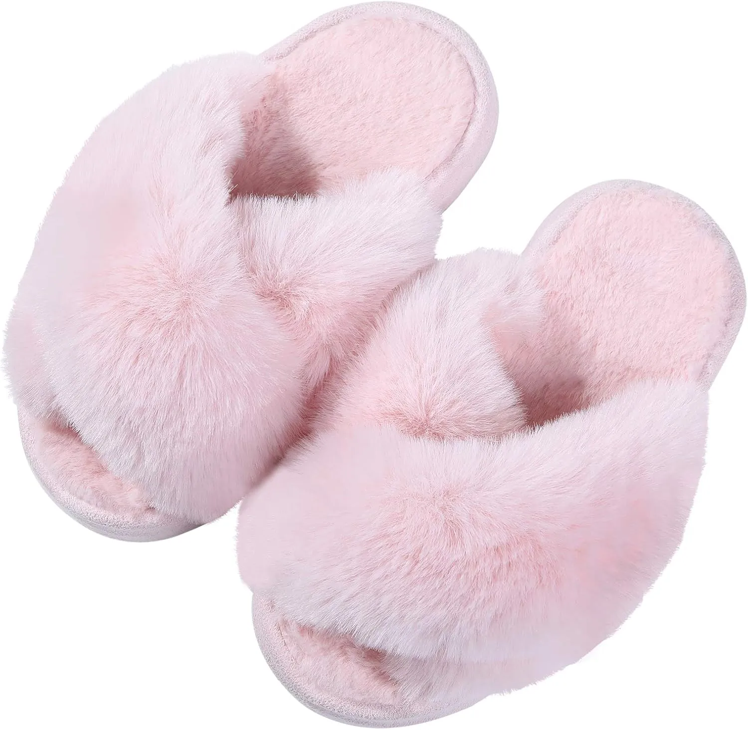 Girl's Soft Plush Lightweight House Slippers Non Slip Cross Band Slip on Open Toe Cozy Indoor Outdoor Slippers
