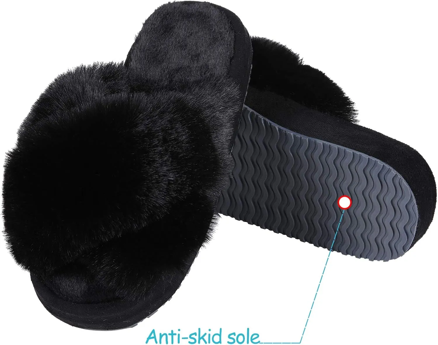 Girl's Soft Plush Lightweight House Slippers Non Slip Cross Band Slip on Open Toe Cozy Indoor Outdoor Slippers