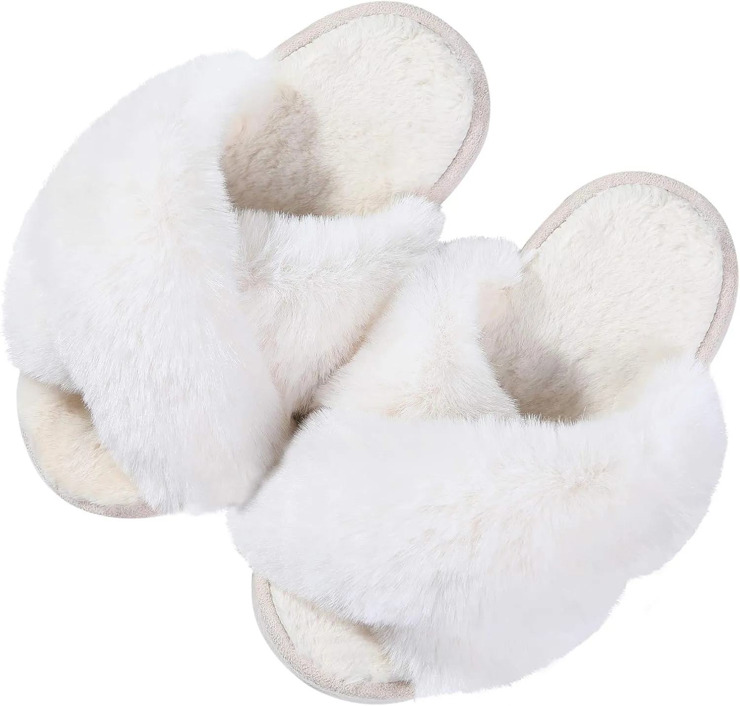 Girl's Soft Plush Lightweight House Slippers Non Slip Cross Band Slip on Open Toe Cozy Indoor Outdoor Slippers