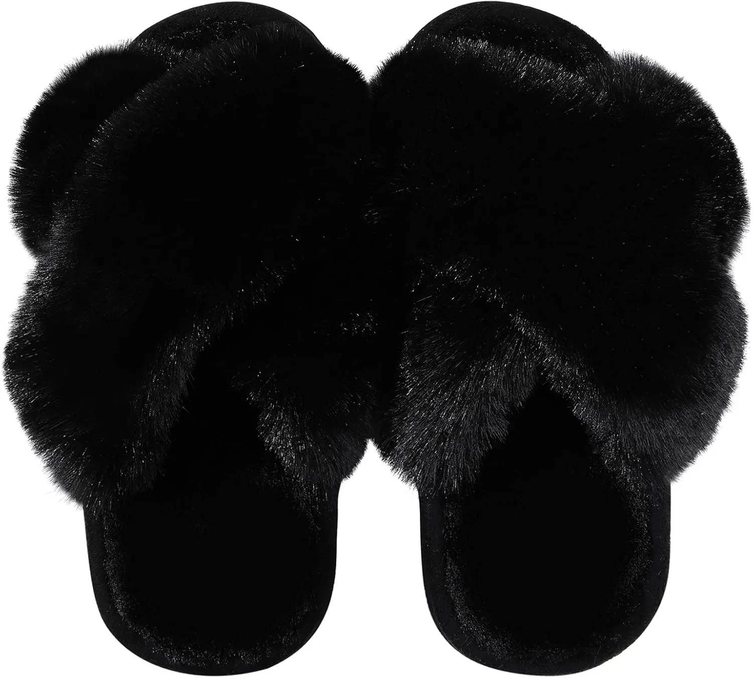 Girl's Soft Plush Lightweight House Slippers Non Slip Cross Band Slip on Open Toe Cozy Indoor Outdoor Slippers