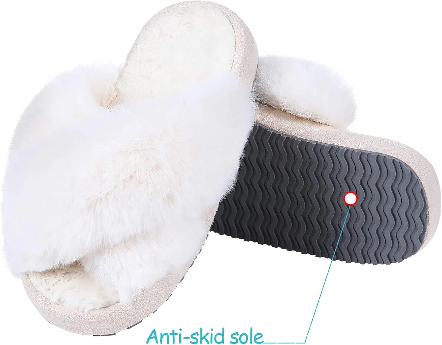 Girl's Soft Plush Lightweight House Slippers Non Slip Cross Band Slip on Open Toe Cozy Indoor Outdoor Slippers