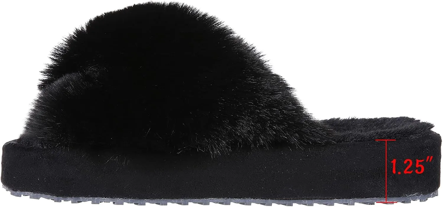Girl's Soft Plush Lightweight House Slippers Non Slip Cross Band Slip on Open Toe Cozy Indoor Outdoor Slippers