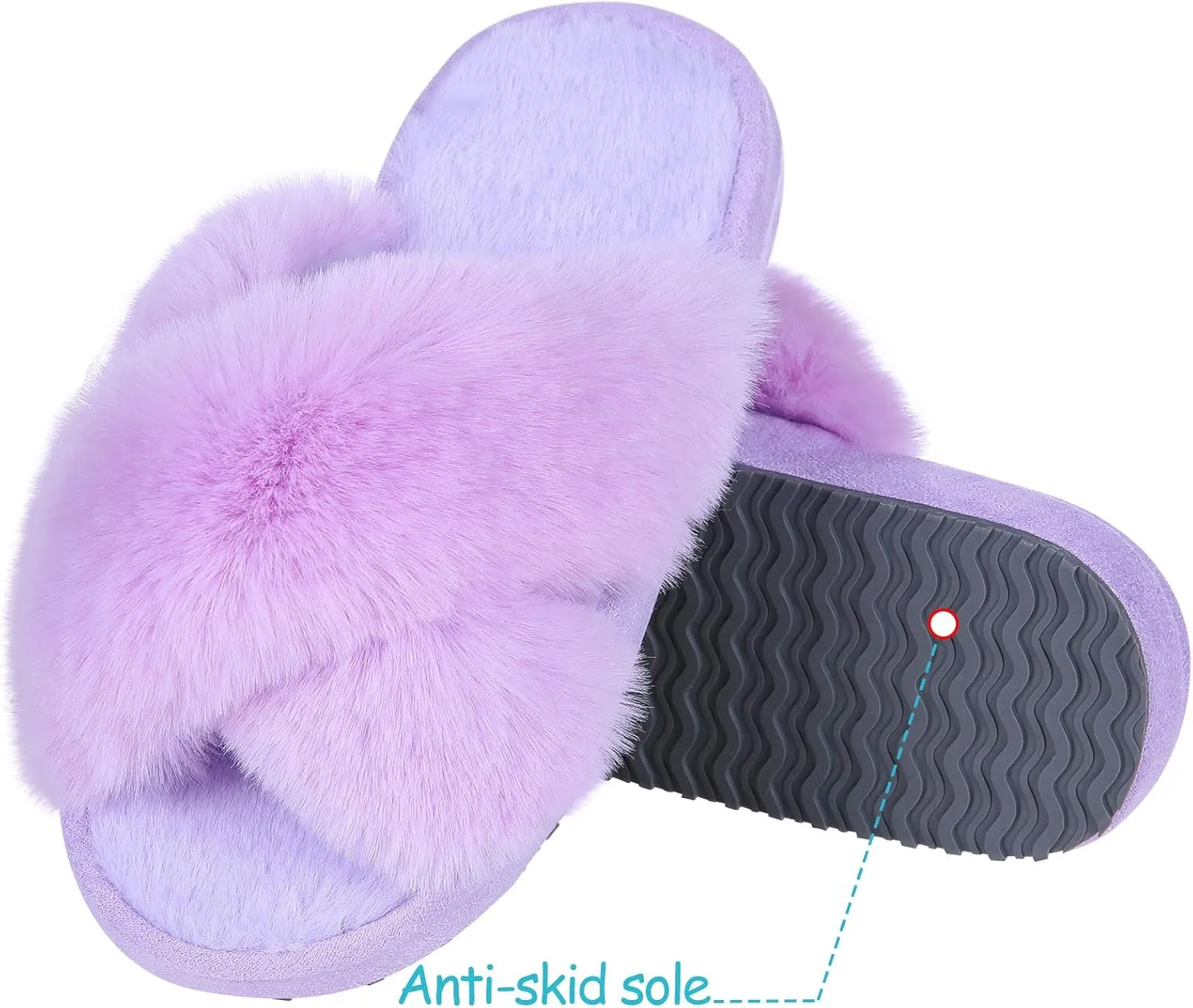 Girl's Soft Plush Lightweight House Slippers Non Slip Cross Band Slip on Open Toe Cozy Indoor Outdoor Slippers