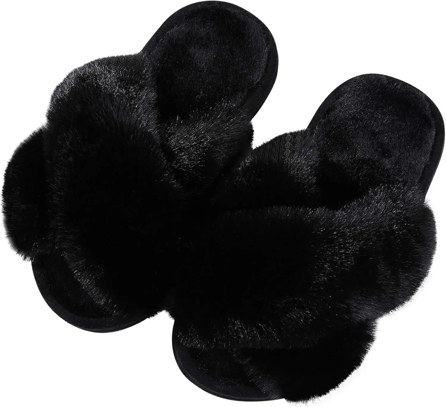 Girl's Soft Plush Lightweight House Slippers Non Slip Cross Band Slip on Open Toe Cozy Indoor Outdoor Slippers