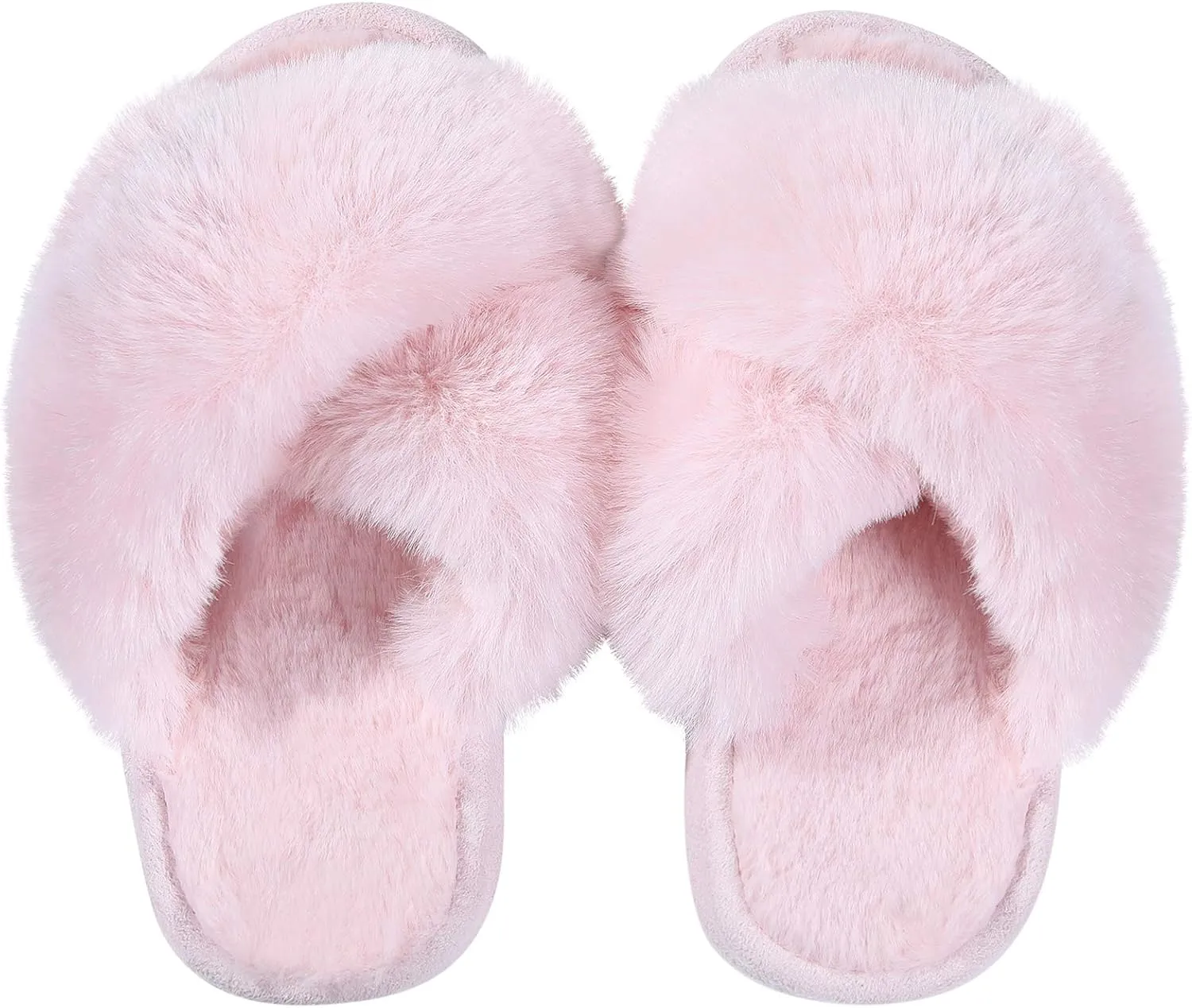 Girl's Soft Plush Lightweight House Slippers Non Slip Cross Band Slip on Open Toe Cozy Indoor Outdoor Slippers
