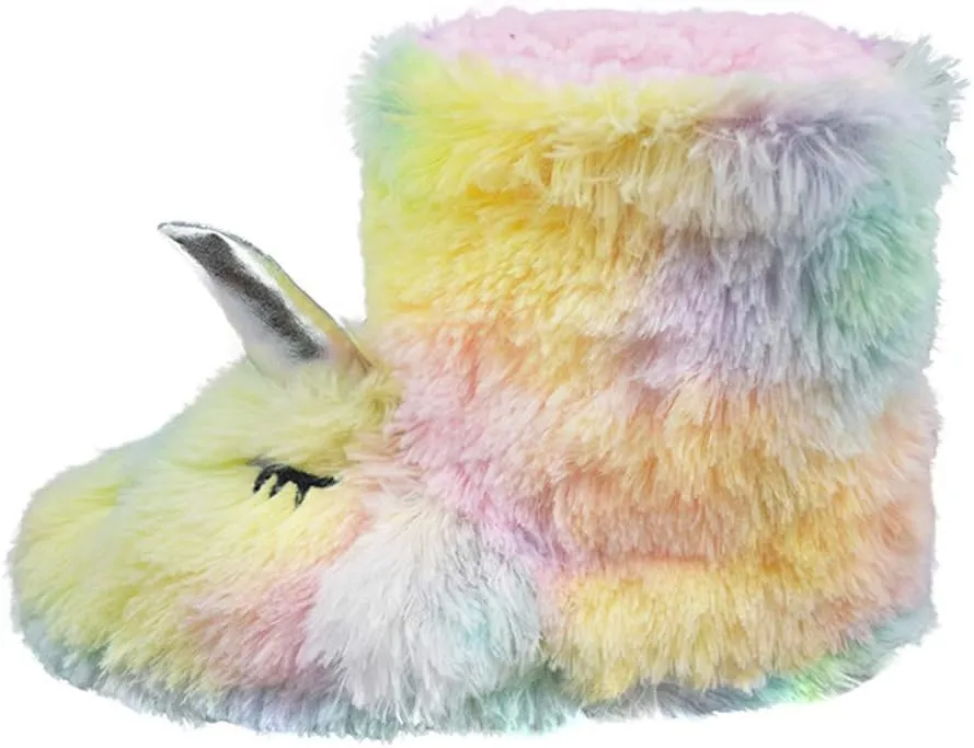 Girls/Kids Cute Unicorn Slippers with Warm Plush Fleece Indoor Outdoor Slip-on Booties