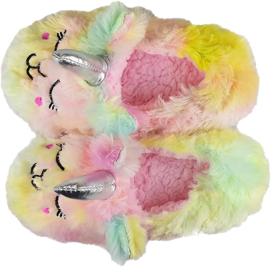 Girls/Kids Warm Unicorn Slippers with Fuzzy Plush Fleece House Slip-on Shoes
