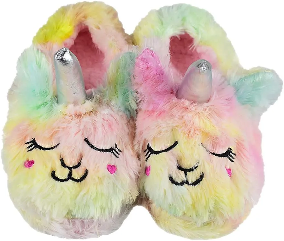 Girls/Kids Warm Unicorn Slippers with Fuzzy Plush Fleece House Slip-on Shoes
