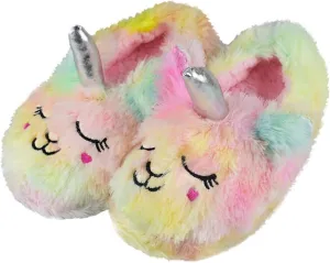 Girls/Kids Warm Unicorn Slippers with Fuzzy Plush Fleece House Slip-on Shoes