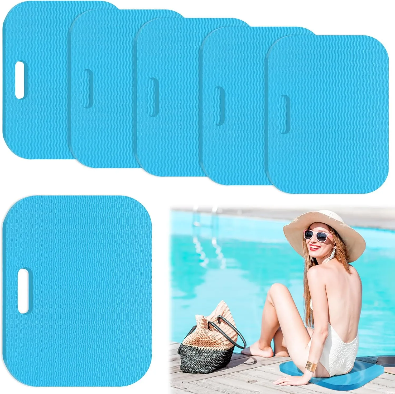 GJL 6 Pack Pool Seats for Edge of Pool, Thickened Soft Foam Poolside Seating Mat Seat Cushion with Handle, Portable Poolside Cushions Pad Chairs for Side of Pool