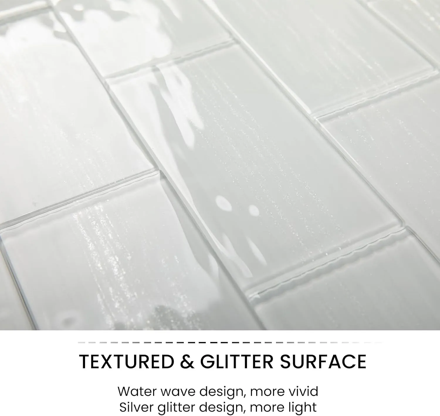 Glass Subway Tiles, 3 x 6 Inch, White Glass Tiles for Backsplash, Bathroom Shower Wall, Pack of 32 Pieces