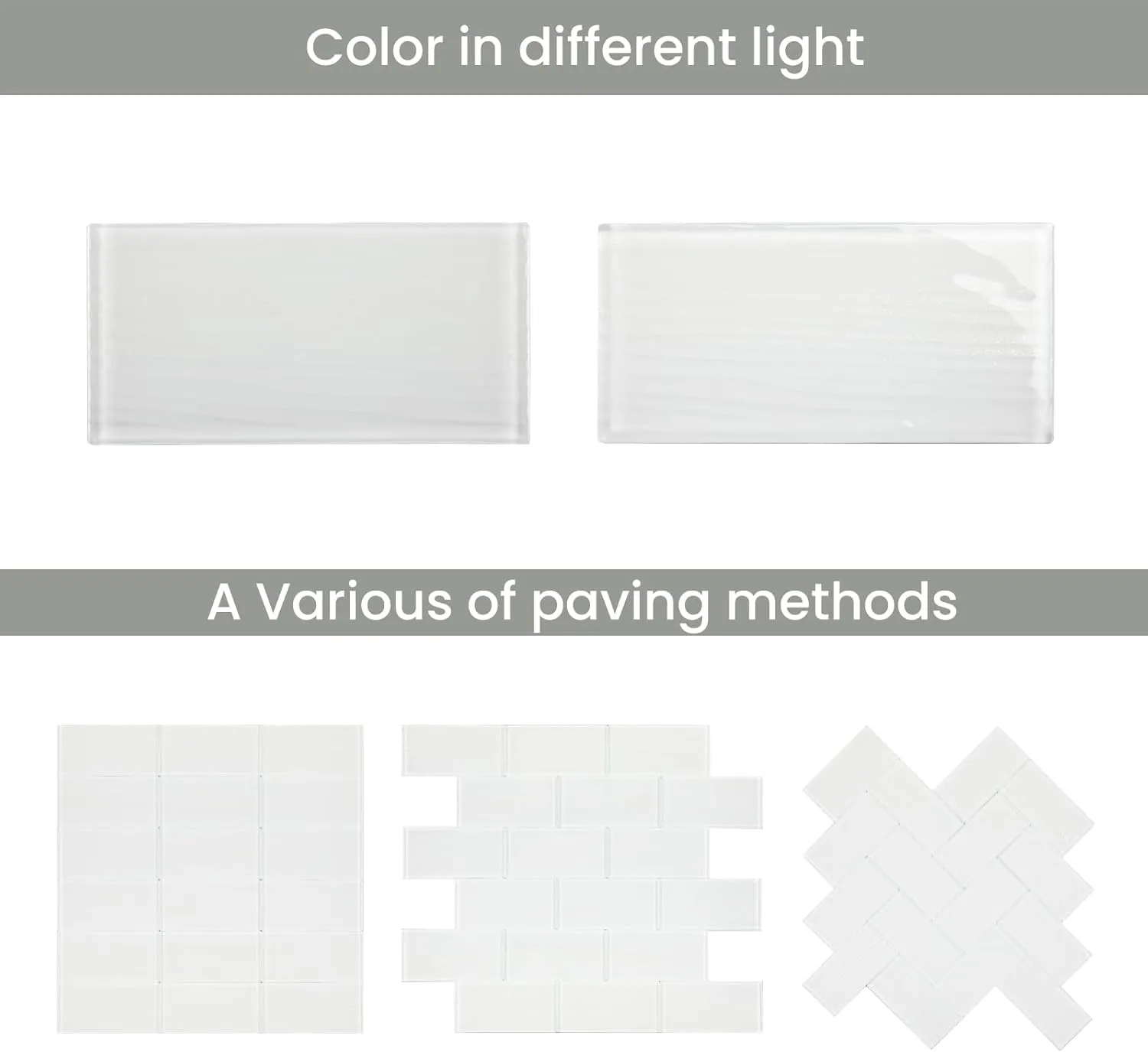 Glass Subway Tiles, 3 x 6 Inch, White Glass Tiles for Backsplash, Bathroom Shower Wall, Pack of 32 Pieces
