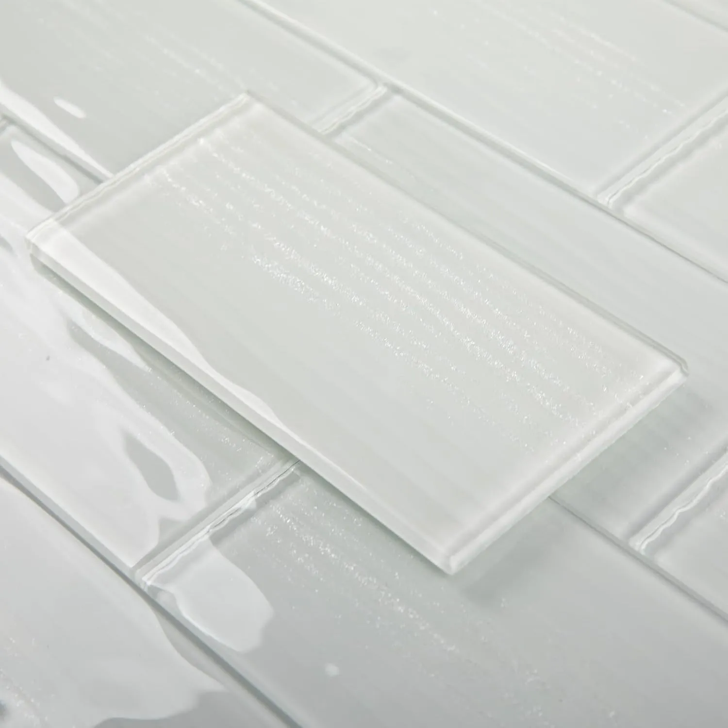 Glass Subway Tiles, 3 x 6 Inch, White Glass Tiles for Backsplash, Bathroom Shower Wall, Pack of 32 Pieces