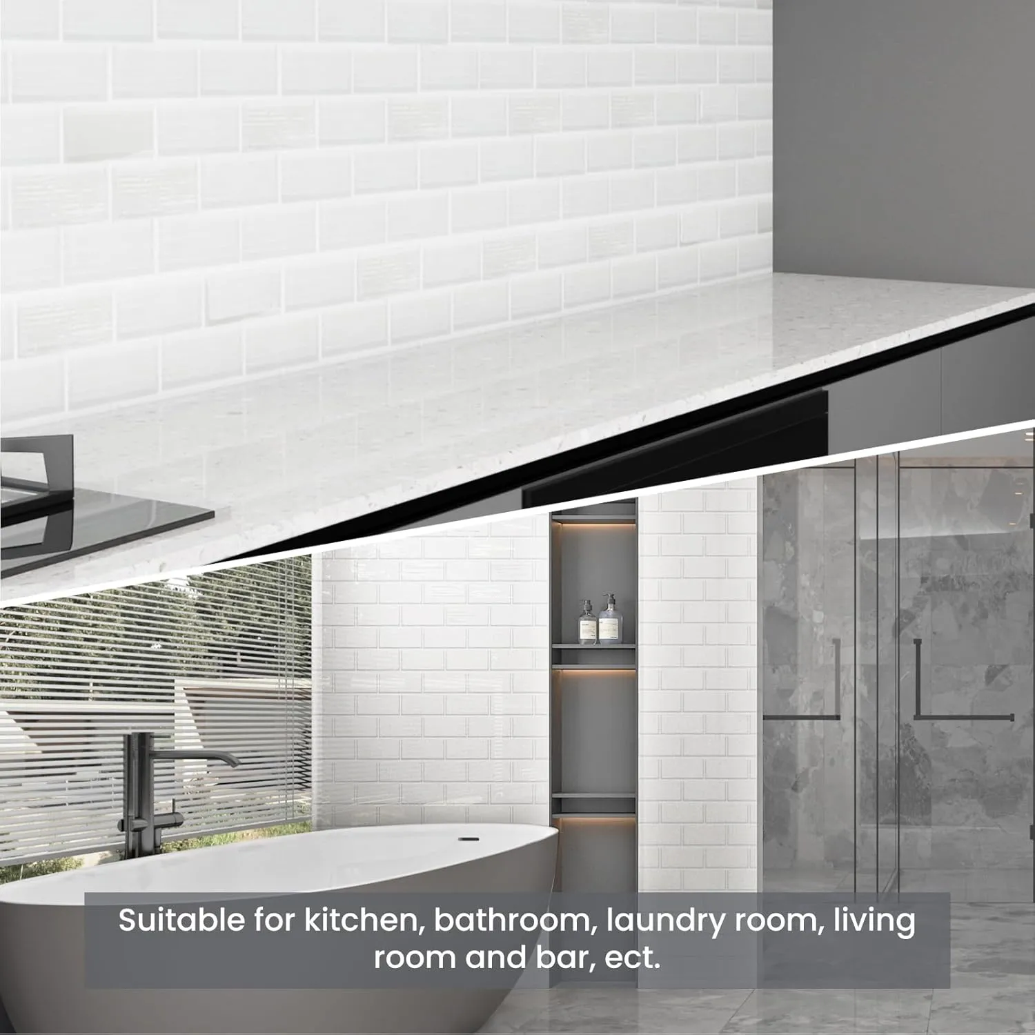 Glass Subway Tiles, 3 x 6 Inch, White Glass Tiles for Backsplash, Bathroom Shower Wall, Pack of 32 Pieces