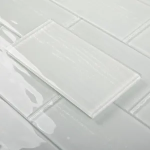 Glass Subway Tiles, 3 x 6 Inch, White Glass Tiles for Backsplash, Bathroom Shower Wall, Pack of 32 Pieces