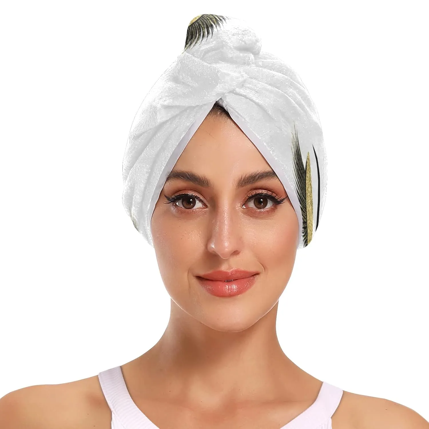 Gold Golden Glittering Eyelash Isolated on White 2 Packs Hair Towel Wrap, Absorbent Turban Bath Hair Towel Hat, Quick Drying Hair Towel with Button for Curly, Long, Thick Hair