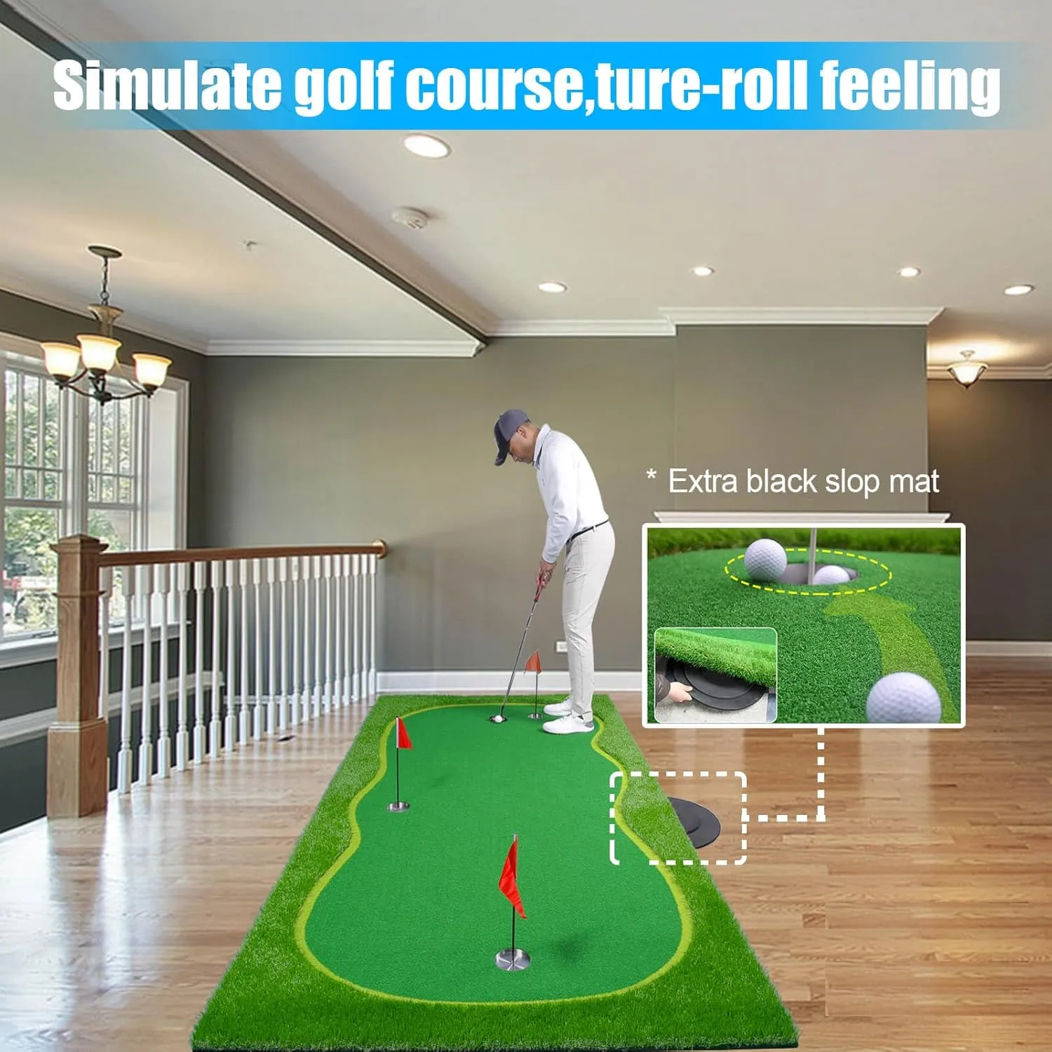 Golf Putting Green/Mat-Golf Training Mat- Professional Golf Practice Mat- Green Long Challenging Putter for Indoor/Outdoor