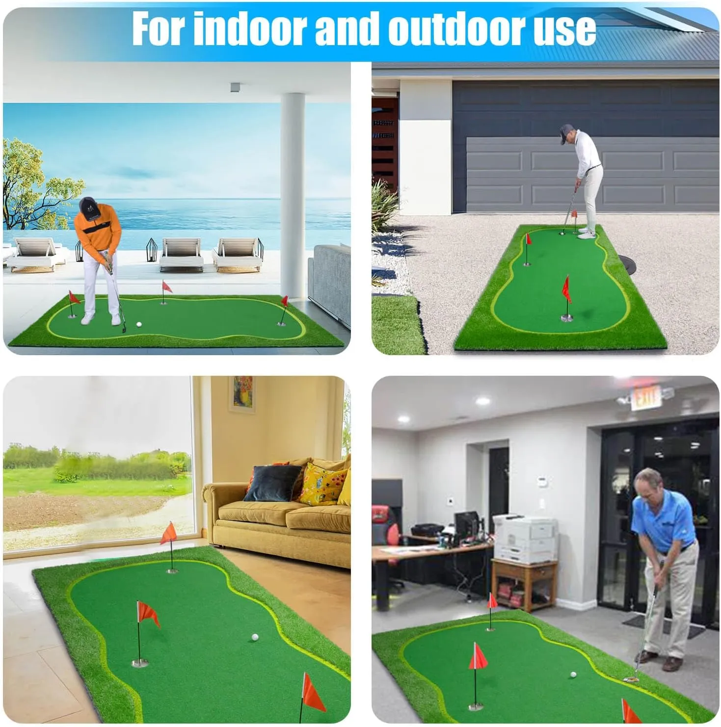 Golf Putting Green/Mat-Golf Training Mat- Professional Golf Practice Mat- Green Long Challenging Putter for Indoor/Outdoor