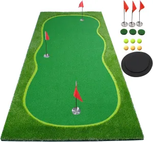 Golf Putting Green/Mat-Golf Training Mat- Professional Golf Practice Mat- Green Long Challenging Putter for Indoor/Outdoor