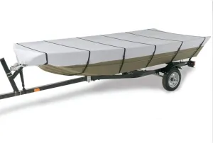GOODSMANN Jon Boat Cover Waterproof Heavy Duty Marine Grade UV Resistant Trailerable Boat Cover with Adjustable Straps Gray Fits 14ft Length Beam Width to 70'' for Jon Boat