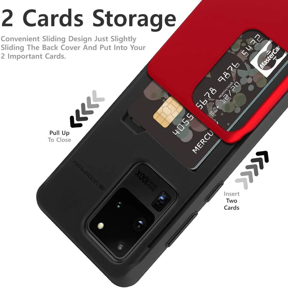 GOOSPERY Sky Slide for Samsung Galaxy S20 Ultra Case (2020) Dual Layer Bumper Cover with Card Holder Wallet (Red)
