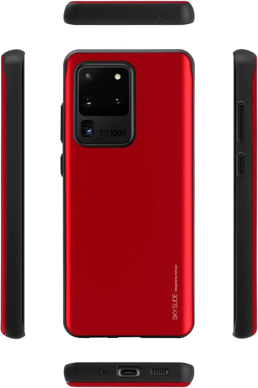 GOOSPERY Sky Slide for Samsung Galaxy S20 Ultra Case (2020) Dual Layer Bumper Cover with Card Holder Wallet (Red)