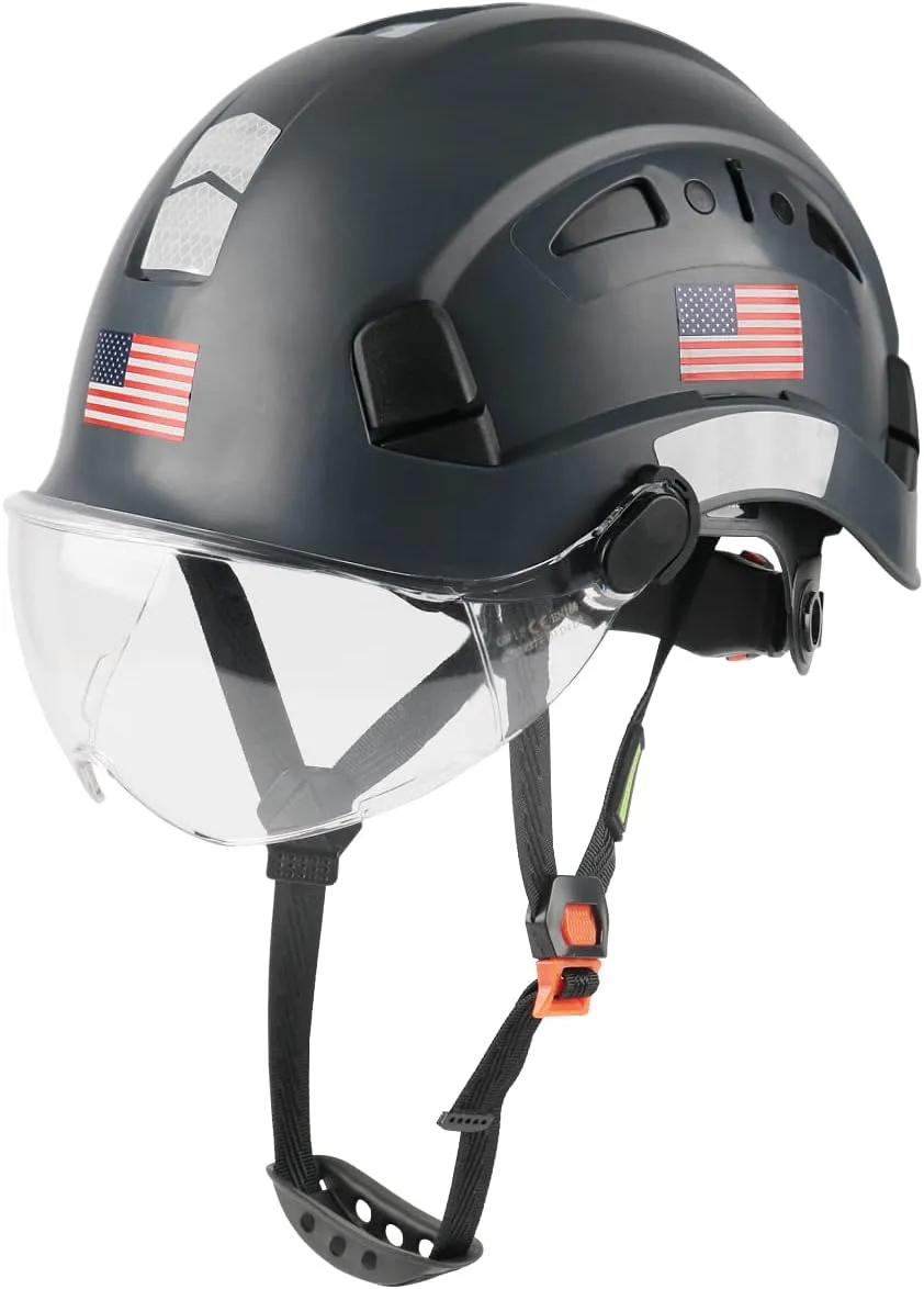 GREEN DEVIL Safety Helmet Hard Hat with Visor Chinstrap Adjustable Lightweight Vented ABS Work Helmet for Men and Women 6-Point Suspension ANSI Z89.1 Approved Ideal for Industrial & Construction