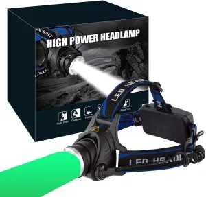 Green Light Headlamp,3 Mode Green LED headlamp,Zoomable Green headlamp,Adjustable Focus Green Hunting Light Kit for Hog Coyote Bobcat Varmint Hunting