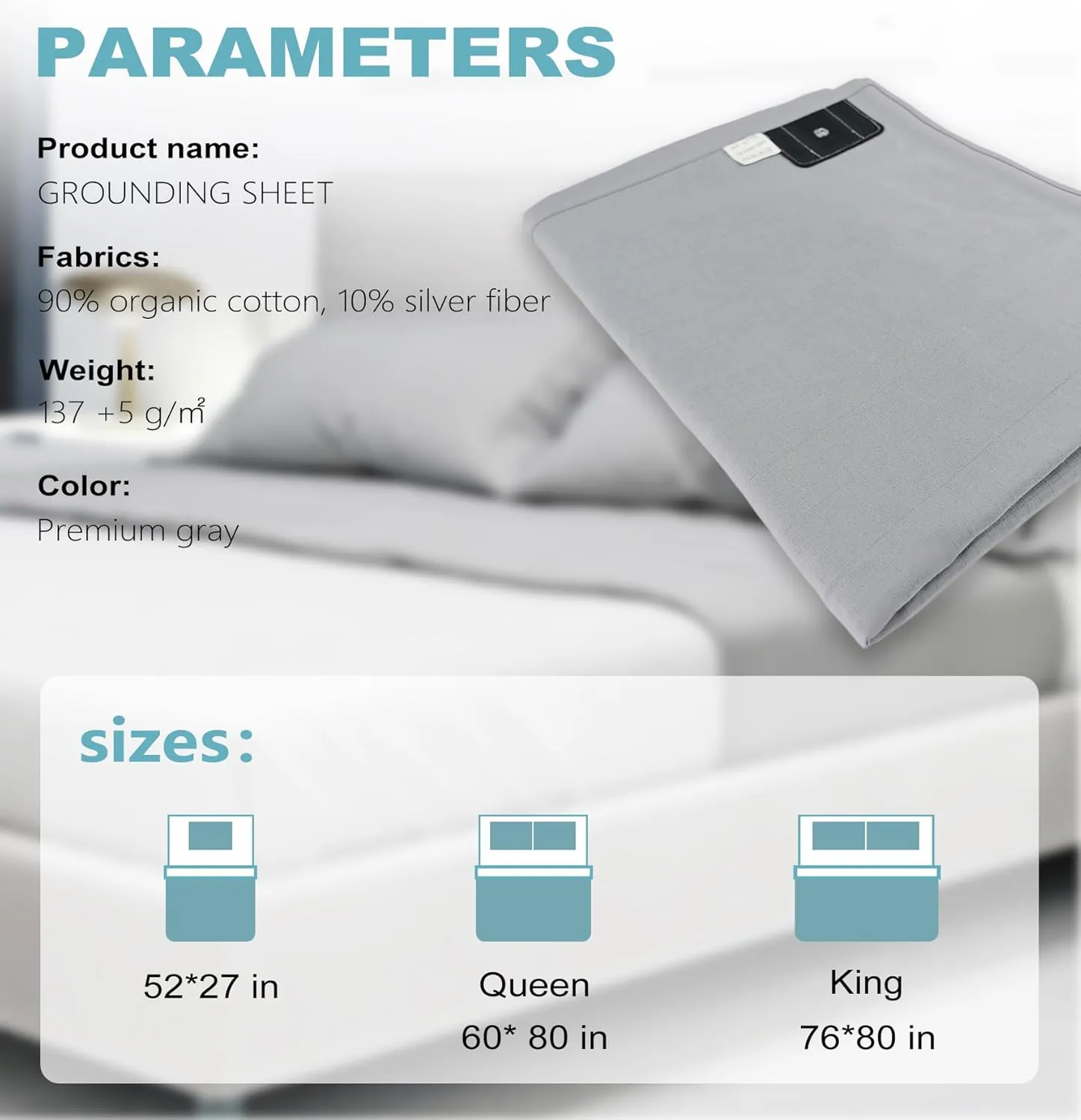 Grounding Sheets, Grounding Mattress Pads 90% Organic Cotton & 10% Pure Silver Fiber, Bed Grounding Pads for All Mattress Sizes, Grounding Kit for Healthy Sleep Therapy (52" x 27")