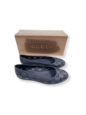 GUCCI - NAVY BLUE GG RUBBER BALLET FLATS - SZ 39