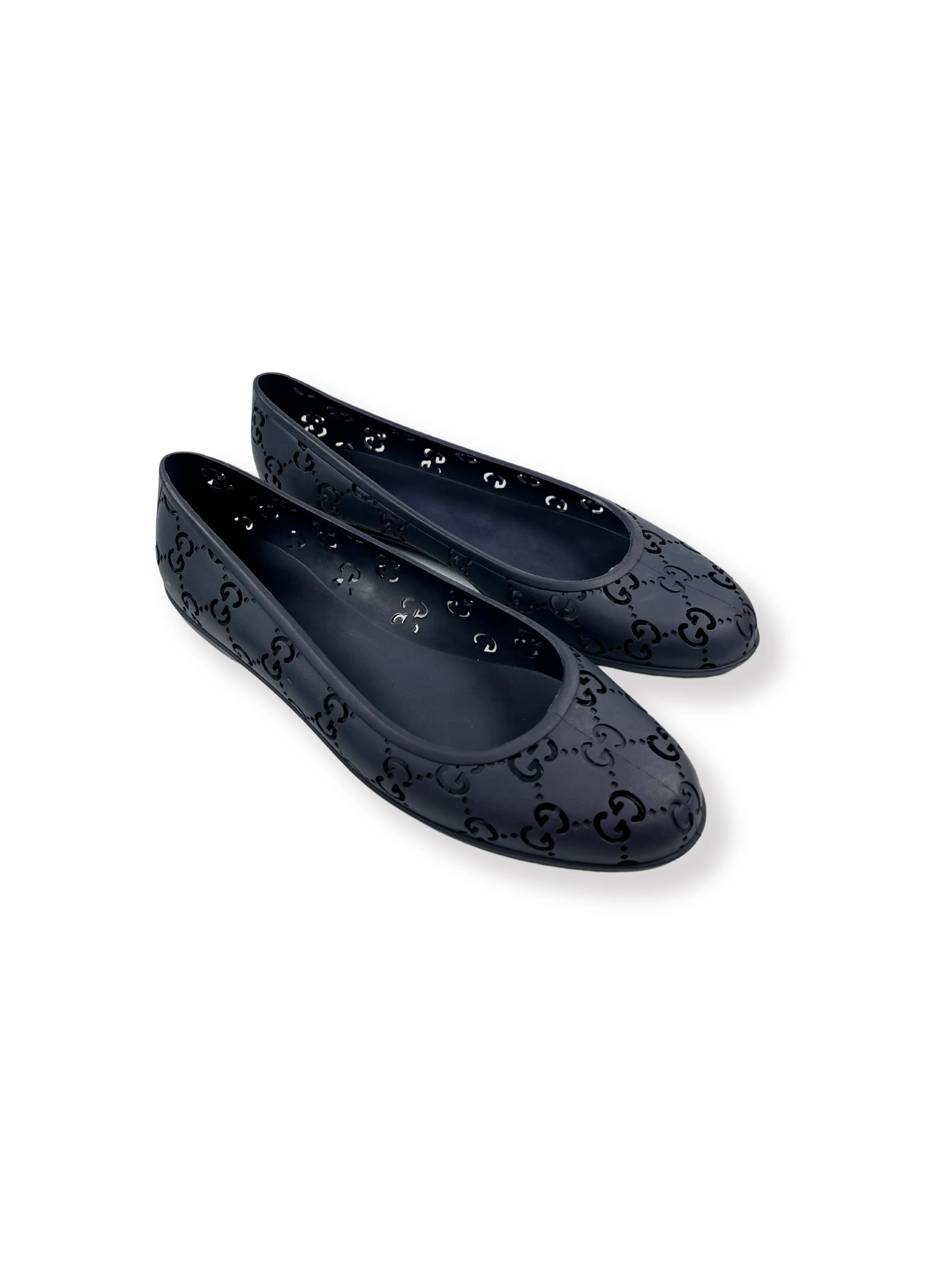 GUCCI - NAVY BLUE GG RUBBER BALLET FLATS - SZ 39
