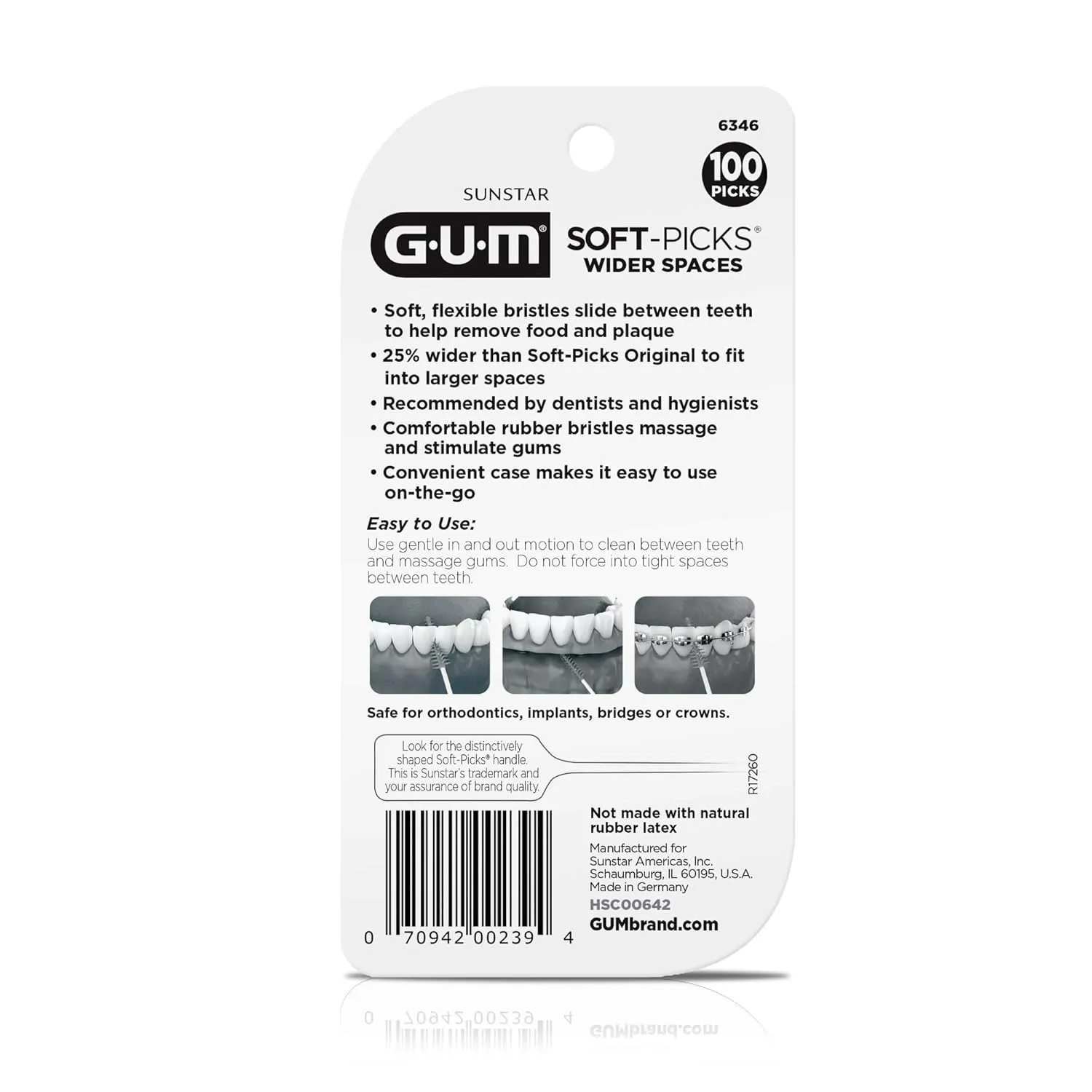 GUM Soft-Picks Wide Space, Easy to Use Dental Picks for Teeth Cleaning and Gum Health, with Convenient Carry Case, Dentist Recommended Dental Picks, 100 Count (Pack of 3)