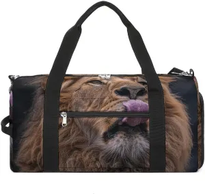 Gym Bag for Men Women Travel Duffle Bag Lion Sticks Out Tongue Carry On Weekender Bag with Shoe Compartment