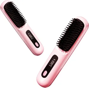 Hair Straightener Brush - Bomvabe Fast Heating Straightening Brush for Women with Dense Bristles, 4 Temperature Settings, LCD Display, Professional Flat Iron Comb for Smooth, Frizz-Free Hair (Pink)