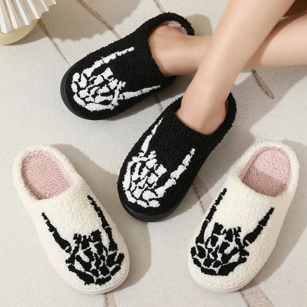 Halloween Slippers for Women Retro Soft Cozy Comfy Plush Lightweight Ghost Face Slip-on Indoor Outdoor Scream Slip on Anti-Skid Sole Christmas House Shoes