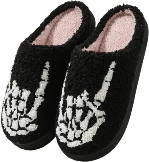 Halloween Slippers for Women Retro Soft Cozy Comfy Plush Lightweight Ghost Face Slip-on Indoor Outdoor Scream Slip on Anti-Skid Sole Christmas House Shoes