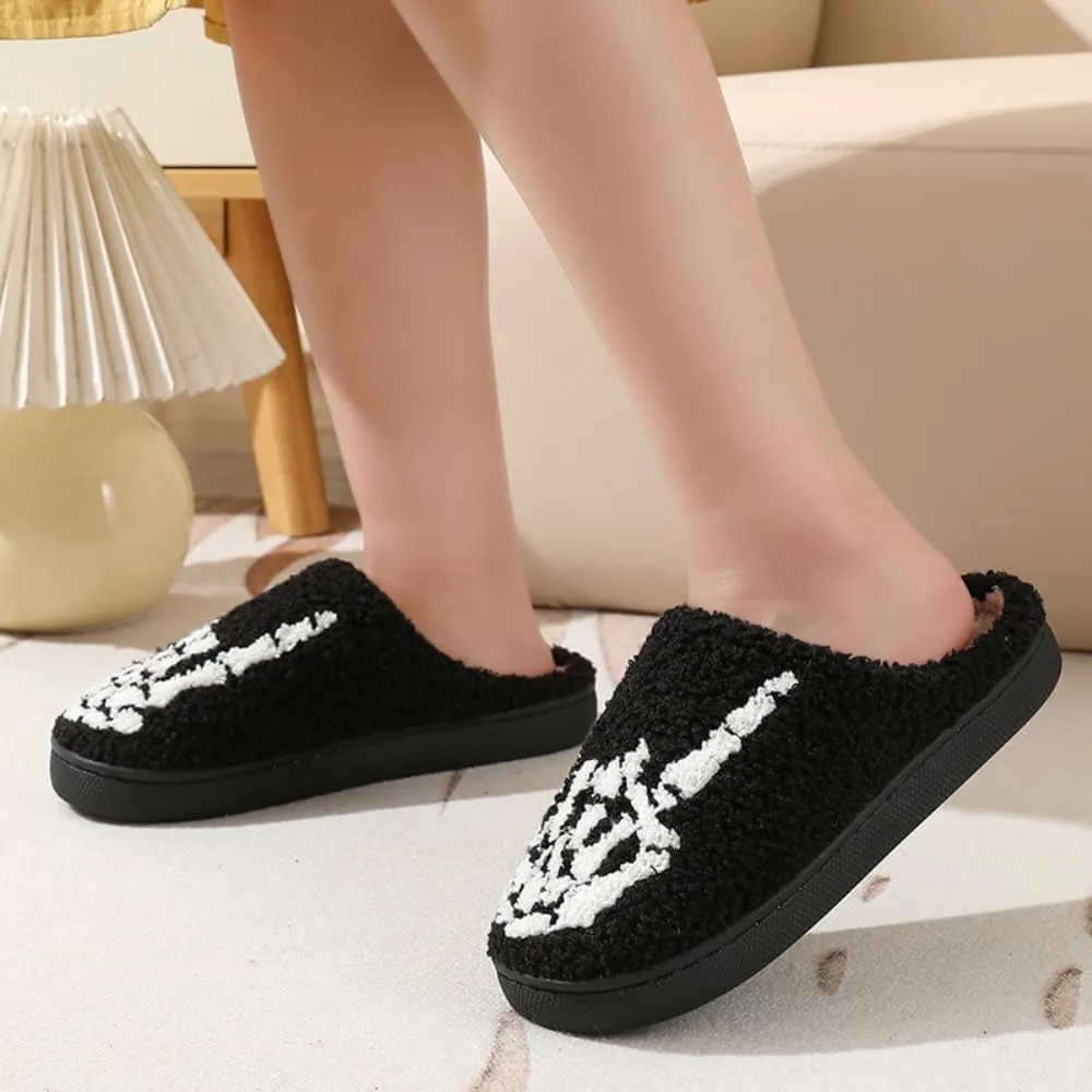 Halloween Slippers for Women Retro Soft Cozy Comfy Plush Lightweight Ghost Face Slip-on Indoor Outdoor Scream Slip on Anti-Skid Sole Christmas House Shoes