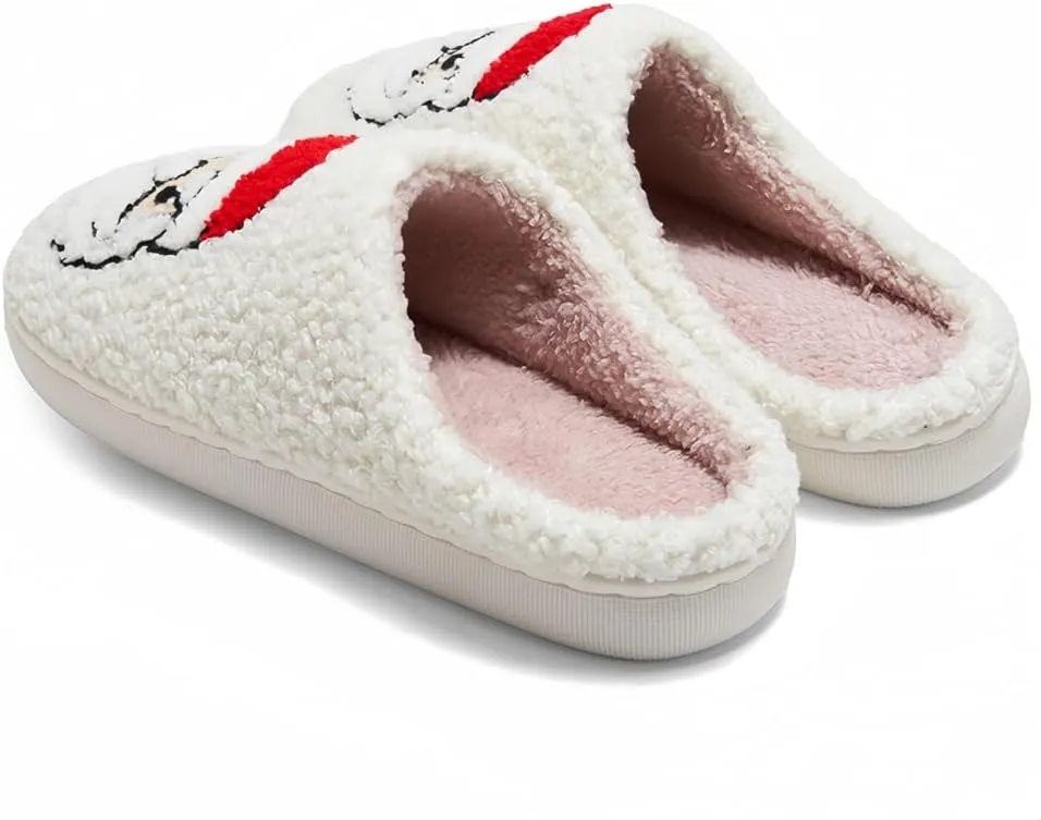 Halloween Slippers for Women Retro Soft Cozy Comfy Plush Lightweight Ghost Face Slip-on Indoor Outdoor Scream Slip on Anti-Skid Sole Christmas House Shoes