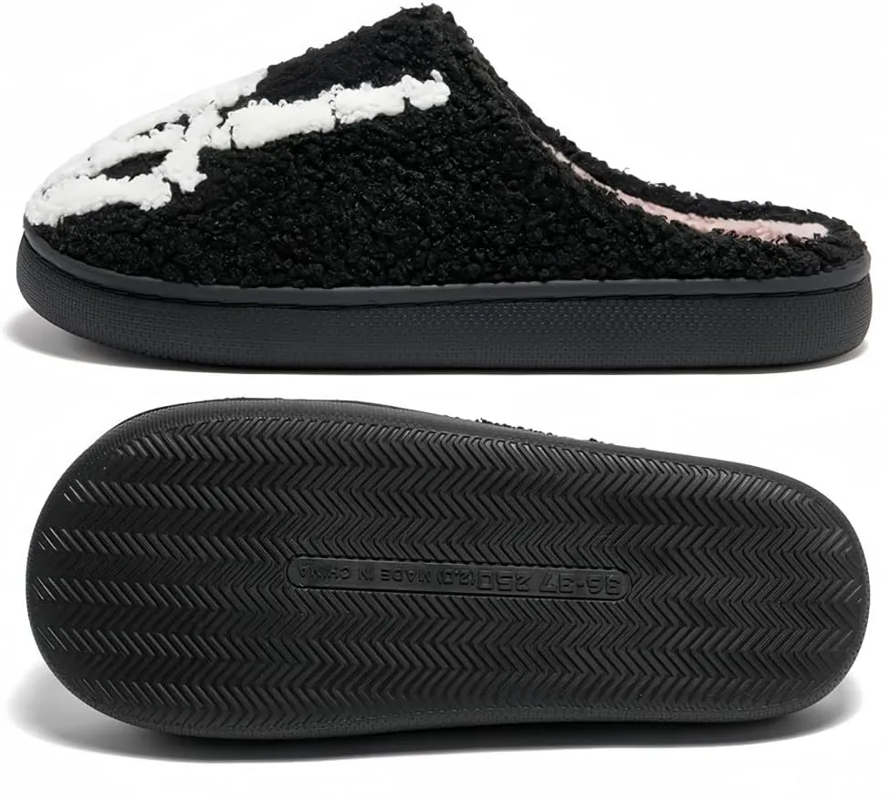 Halloween Slippers for Women Retro Soft Cozy Comfy Plush Lightweight Ghost Face Slip-on Indoor Outdoor Scream Slip on Anti-Skid Sole Christmas House Shoes