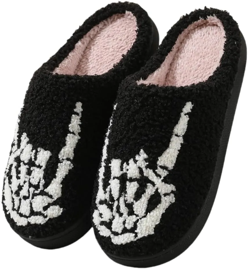 Halloween Slippers for Women Retro Soft Cozy Comfy Plush Lightweight Ghost Face Slip-on Indoor Outdoor Scream Slip on Anti-Skid Sole Christmas House Shoes