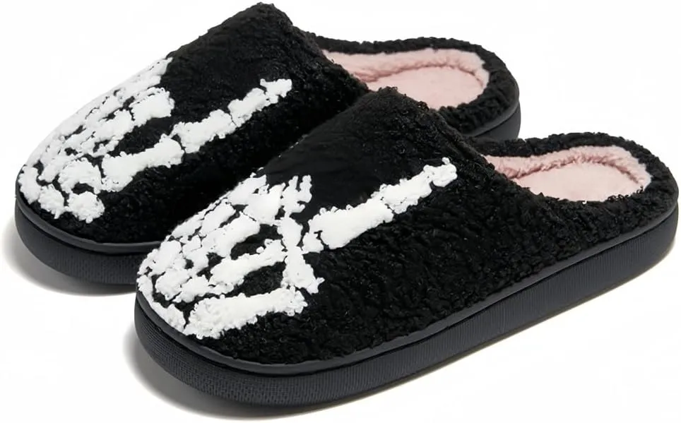 Halloween Slippers for Women Retro Soft Cozy Comfy Plush Lightweight Ghost Face Slip-on Indoor Outdoor Scream Slip on Anti-Skid Sole Christmas House Shoes