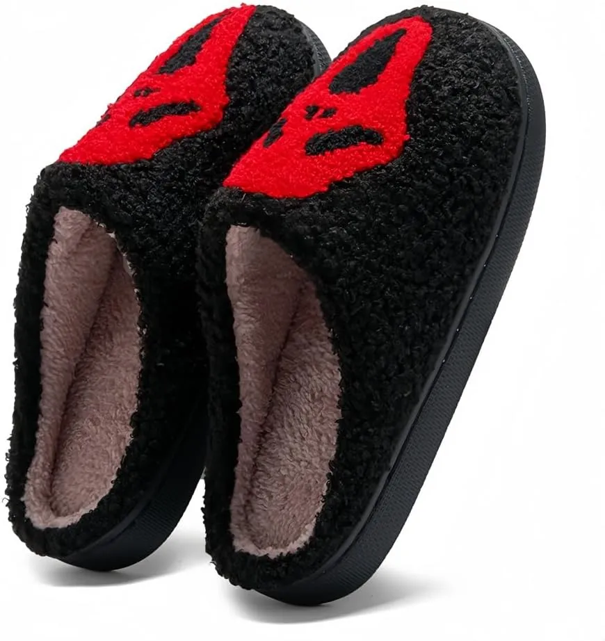 Halloween Slippers for Women Retro Soft Cozy Comfy Plush Lightweight Ghost Face Slip-on Indoor Outdoor Scream Slip on Anti-Skid Sole Christmas House Shoes
