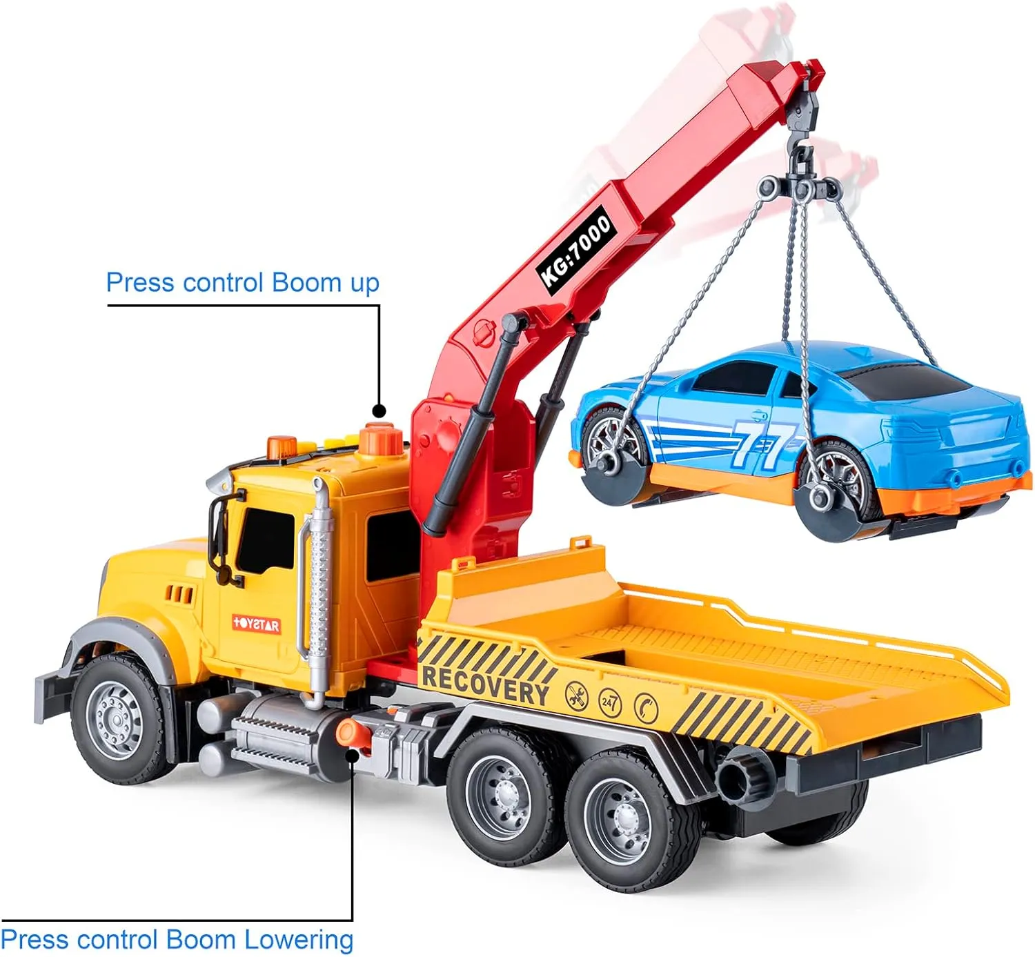 haomsj Big Tow Trucks Toy Trucks with Hook and Car for Boys Pull Back Truck Toys with Light and Sound for Kids (1:18 Plastic Tow Truck)